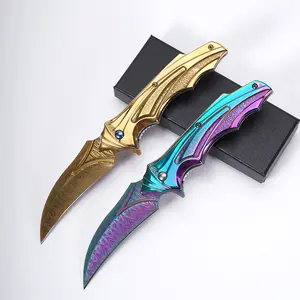 EDC Stainless Steel Folding Knife Laser Double Knife Camping Portable Survival Heavy Fruit Knife Outdoor Multi functional High hardness Folding Knife