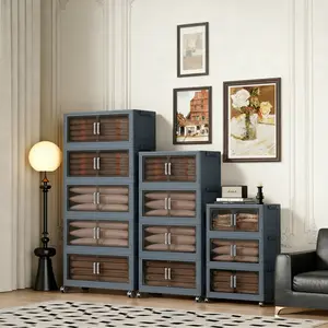 No Assembly Large Capacity Storage Cabinet Movable Universal Wheel Transparent Visible Door Stackable Combine Home Toy Snack Sundries Sorting Organizer