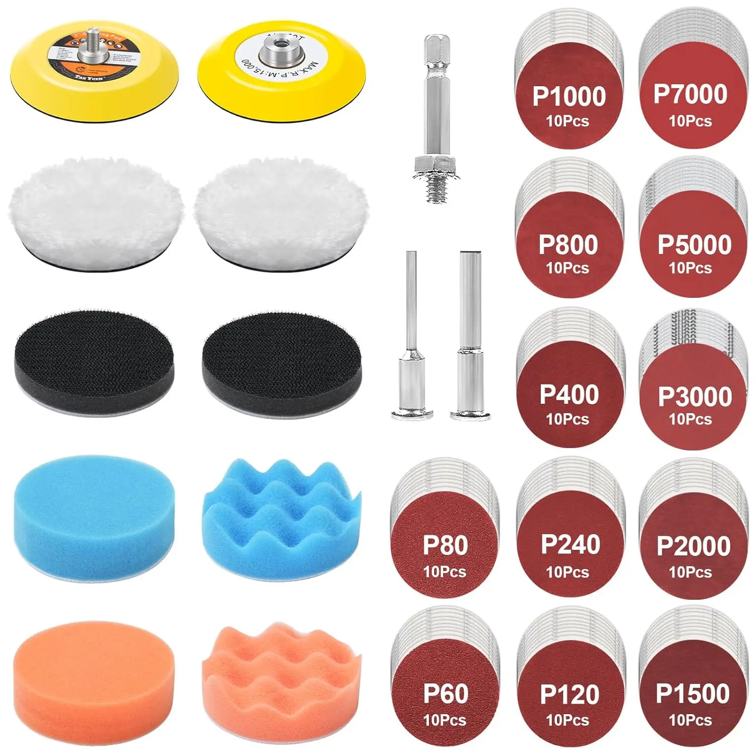 Headlight Restoration Kit, 133-Count Multi-Grit P60-P7000 Drill Sanding Disc Attachment Set with 3" Diameter Wet-Dry Hook-and-Loop Sandpaper Buffing Pads, 1/4-Inch & 1/8-Inch Shank Pads, Quick Install for Metal, Glass, Easy Polishing, Synthetic, 1/4-Inch