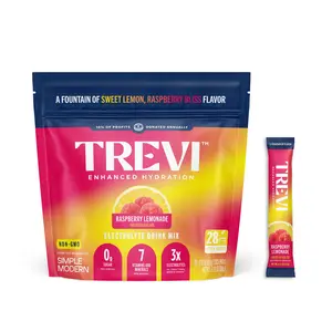 Trevi Sugar Free Raspberry Lemonade Electrolyte Drink Mix – 28 or 8 Stick Packs | 0g Sugar, Non-GMO, with 7 Vitamins & Minerals, 6 Electrolytes, Energy Hydration Drink Mix, Made in USA
