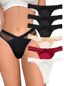 DORSU Thong Panty Low-waisted Women Underwear Panty Stretchy Ladies Breathable Crossover Waistband Thongs Panty Multipack tangas Panty