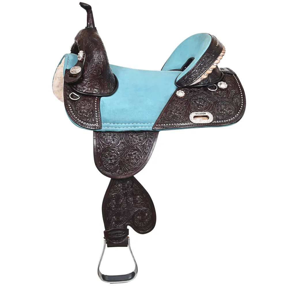 HILASON Western Horse Treeless Trail Barrel American Leather Saddle | for Horses