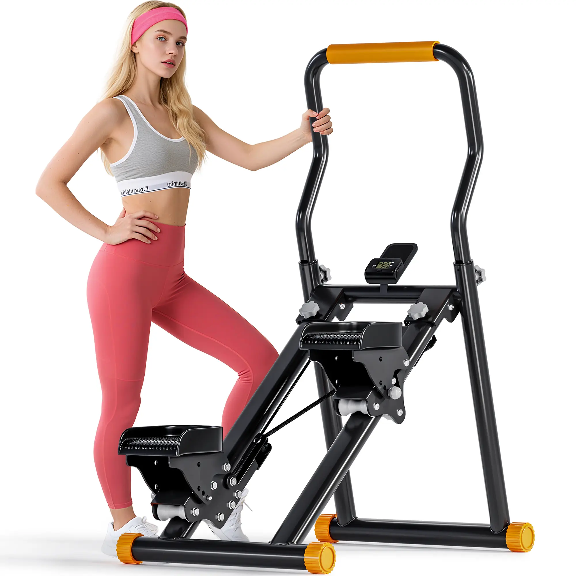 Dland Stair Stepper with Handrails – Multi-Speed, Foldable, Digital Display, Phone Holder, Reinforced Steel Frame – Home Gym Equipment