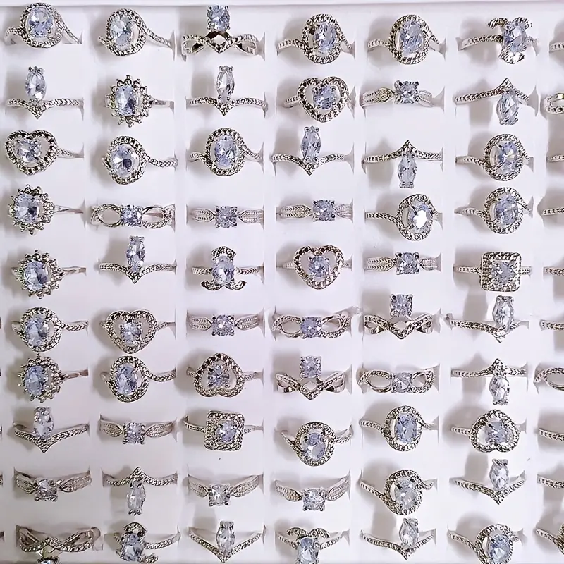 [Engagement Wedding Jewelry] 50Pcs Elegant Ring Set Inlaid Shining 4 Prong Setting Engagement Wedding Jewelry Mix And Match For Daily And Party Outfits