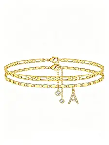 Layered Initial Anklets for Women, Ankle Bracelets, 26 Letters CZ Charm, 14K Gold Plated Anklet Set, Adjustable Foot Jewelry, Waterproof Non-Tarnish, Hypoallergenic Beach Anklet, Summer Vacation Accessory, Birthday/Anniversary Gift
