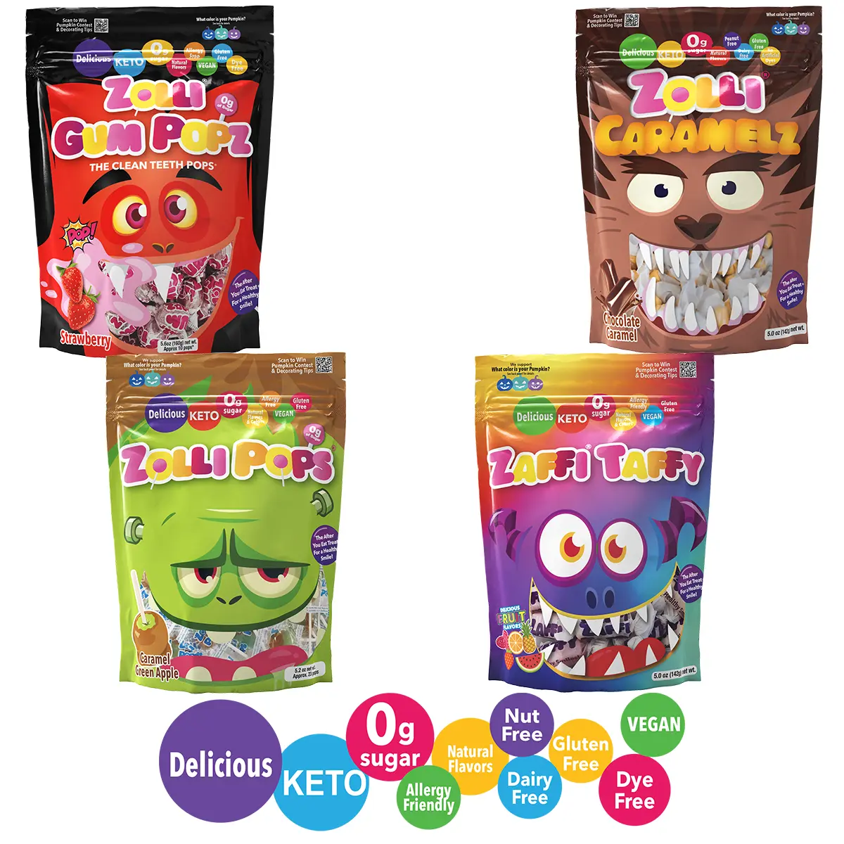 Halloween Spooky Savings 4 Bag Assortment - Delicious, Zero Sugar, KETO, Gluten Free, Vegan, Allergy Friendly, No Artificial Dyes, Candy variety