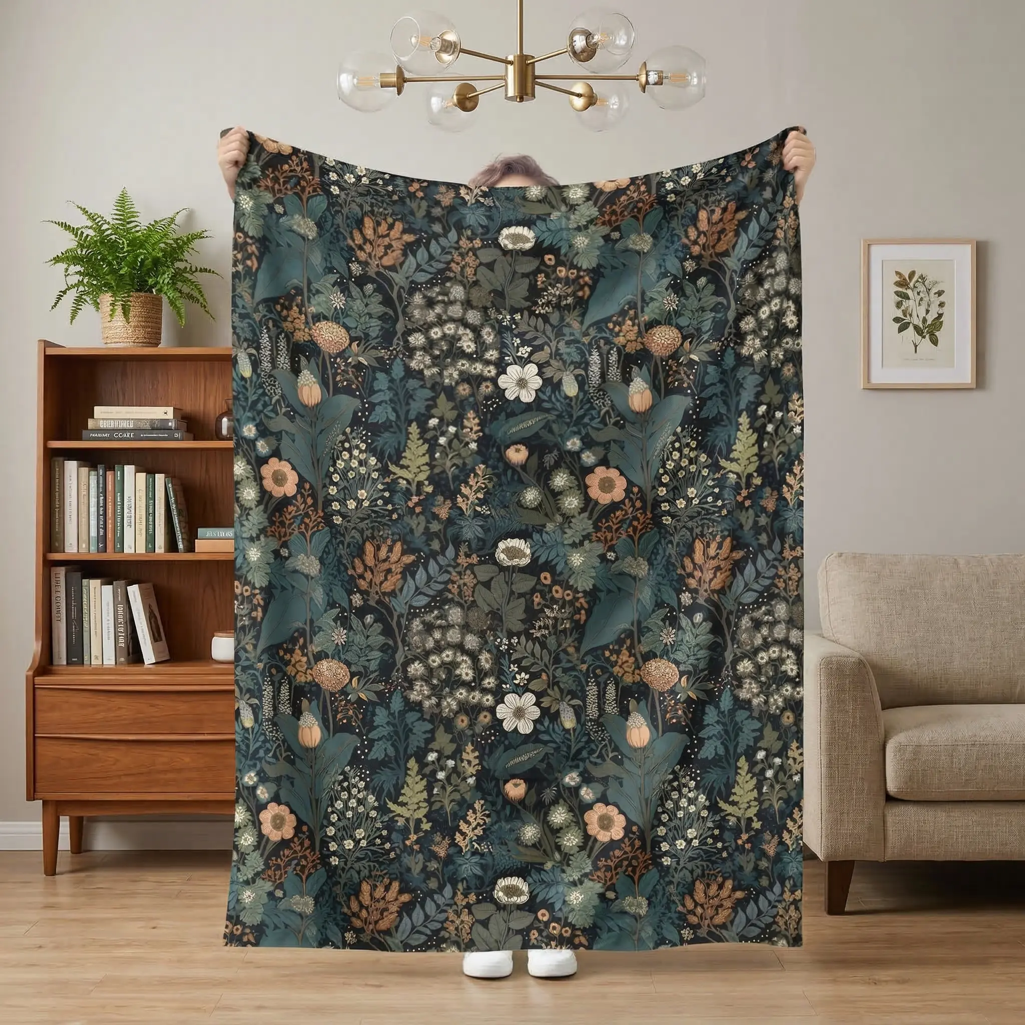 Bohemian Floral Blanket Free Spirit Vibe Luxurious Flannel Rich Vibrant Nature Print Cozy Artistic Decor Dreamy Escape Room Aesthetic Reading Nook Garden Retreat Unique Home Accent