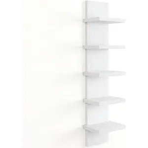5 Tier Wall Shelf Unit, White Floating Shelves for Storage - Vertical Column Tower Design, Lack Wall Shelf Space Saving Organizer for Bedroom, Living Room, Home Decor