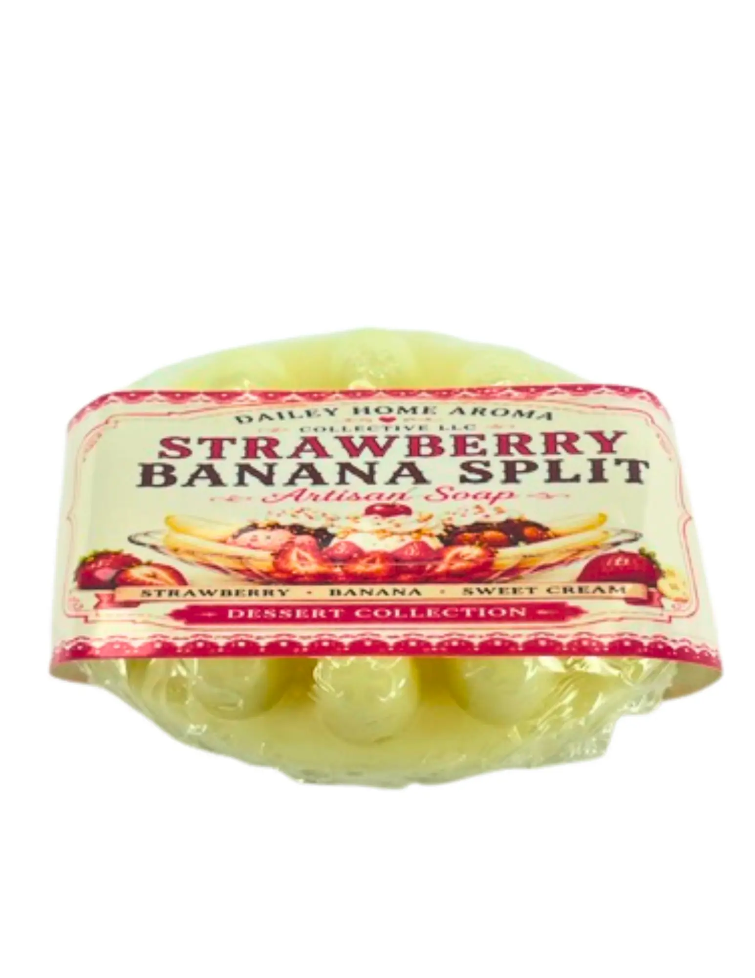 Strawberry Banana Split Artisan Soap 5 oz  Handmade Moisturizing Dessert Scented Bar Soap