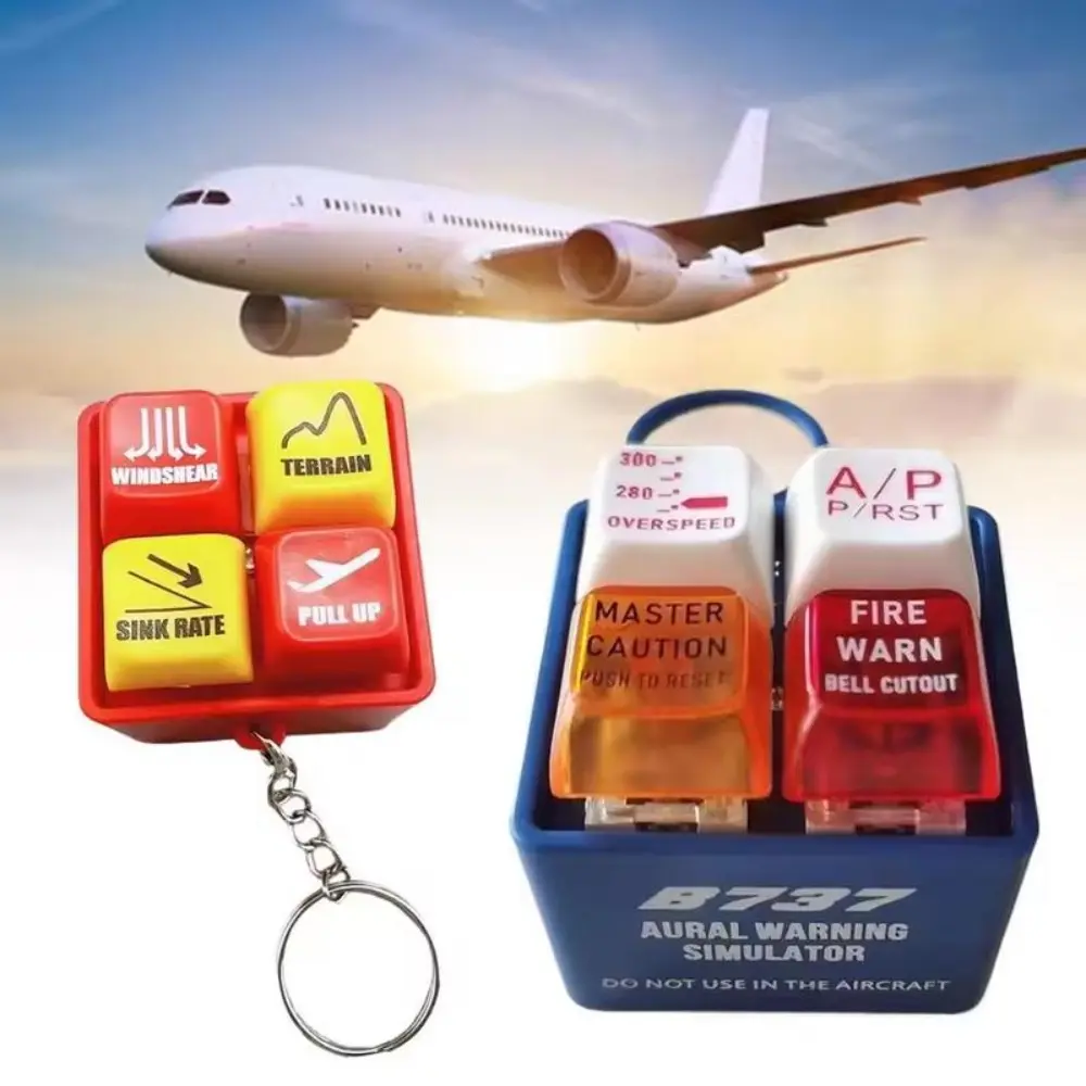 Airplane Theme EGPWS Warning Sound Simulator 2-Piece Keychain Set with LED Light, Keychain Flashlight, Pilot Stress Reliever, Key Fob, Mini Gifts for Adults’ Home & Party Supplies