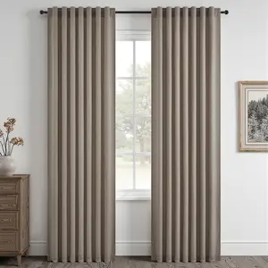 Topfinel Dark Flax Back Tab Linen Curtains 90 Inch Length 2 Panels for Bedroom Living Room Textured Semi Sheer Drape with Hooks