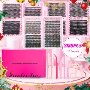 2180 Clusters Lashes Book High Capacity Lashes Kit, D Curl Lash Clusters Multiple Styles Mixed 9-16mm Mega Volume Individual Lashes Wispy Lashes Cluster Lash Set Eyelashes Set Comes With Double Bond&Seal, Eyelash Extension For DIY Use At Home