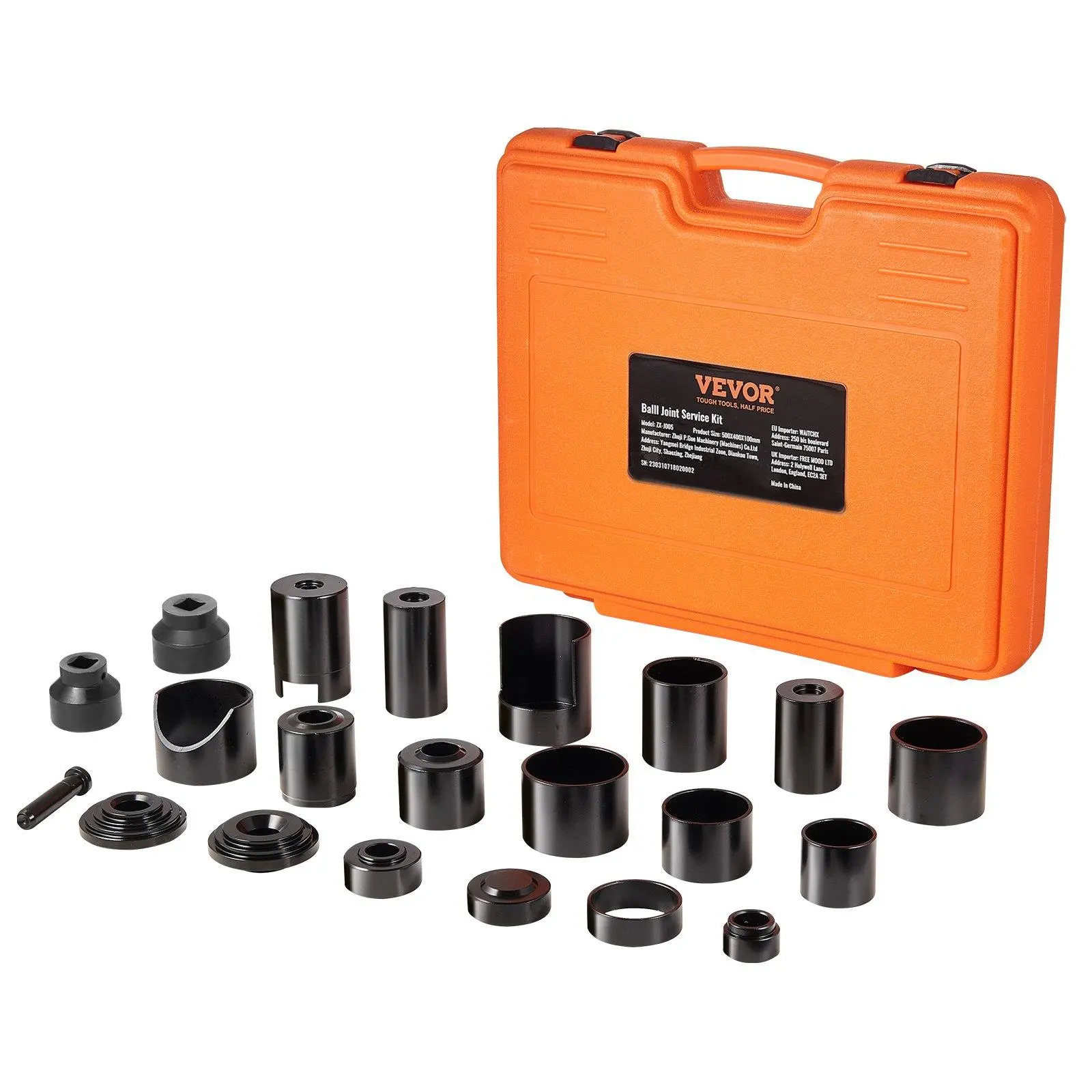 VEVOR 23-Piece Carbon Steel Ball Joint Press Tool Kit Set, HRC32-38 C-Clamp Press Tool with 11 Adapters, High Compatibility for Most 2WD & 4WD Vehicles, Heavy-Duty for Car Mechanics’ Automotive Repair Jobs