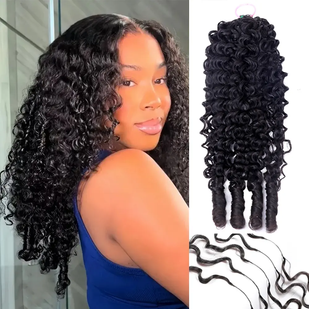 [Crochet Hair] Human Hair Extensions Burmese Curly Miracle Knots Invisible Pre Separated Knotless Long Cord Feather for Braiding Bling Hair Crochet Hair 50g/Pack 4-5 Bundles Recommended for Full Head