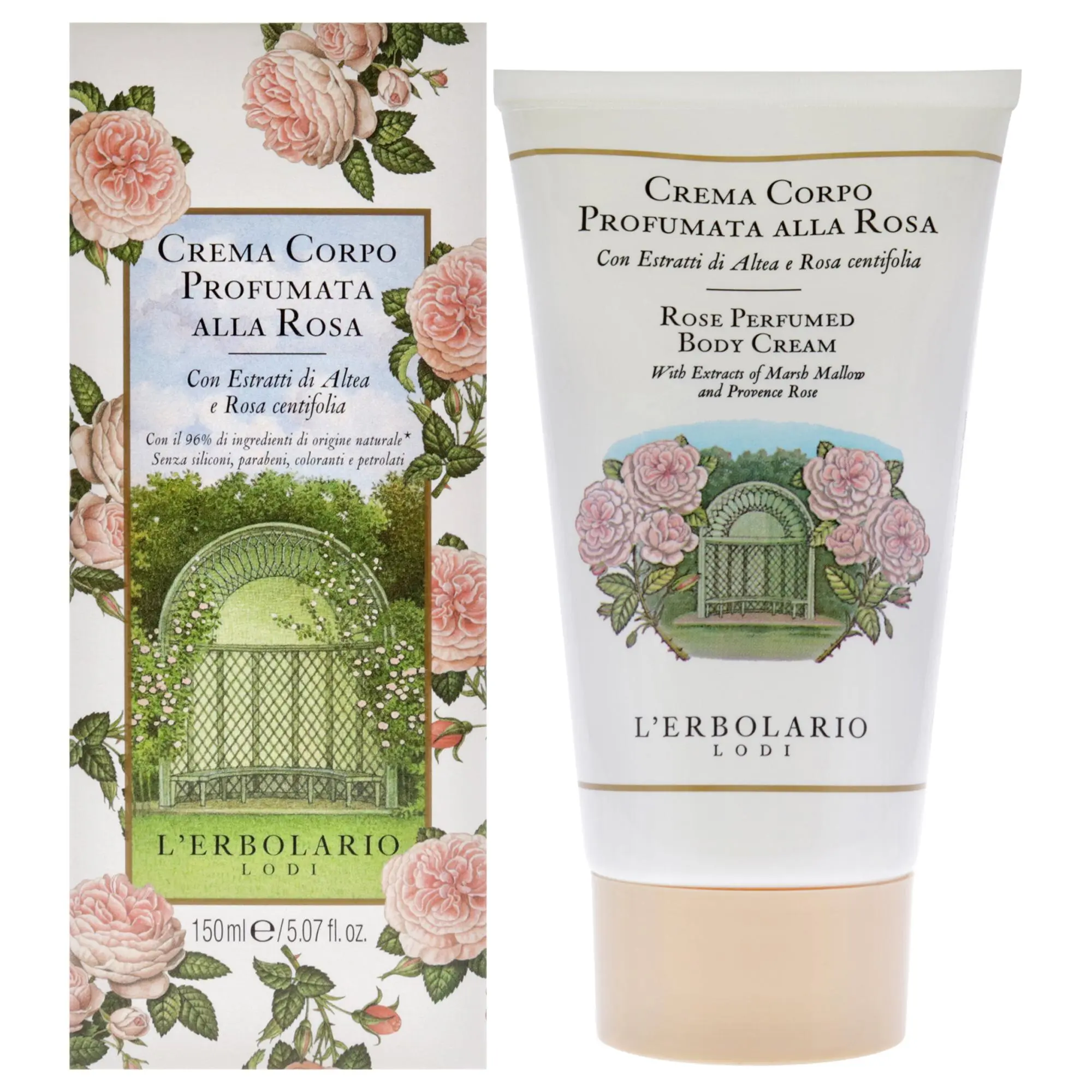 LErbolario Unisex Rose Fragrance Body Cream - 5.07 oz Luxurious, Soothing Daily Moisturizing Body Care Cosmetic Lotion
