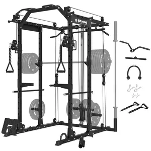 Power Cage, 1500LBS Power Rack with Cable Crossover System, Multi-Function Workout Cage, Squat Rack Home Gym Barbell Bar Fitness Equipment