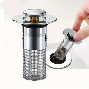 1pc Easy-Pop Stainless Steel Sink Stopper - Anti-Odor, Universal Fit Drain Strainer for Bathroom - Essential Home Accessory