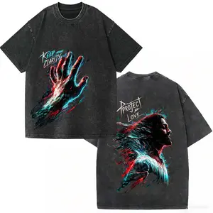 Men Water Washed Streetwear Brand Street Style 100 Percent Cotton T Shirt with Hand And Woman Sketch Print And Text Art Of Dves for Casual Outfits Front And Back Print Vintage Heavyweight Tee Perfect Gift Loose Comfortable Breathable Machine Washable
