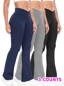 Women's Solid High Waist Flare Leg Leggings, Casual Comfy Tummy Control Skinny Pants for Yoga Gym Workout, Going Out Bottoms for All Seasons, Shaping Leggings, Skinny Sports Leggings, Athleisure Fitness Leggings