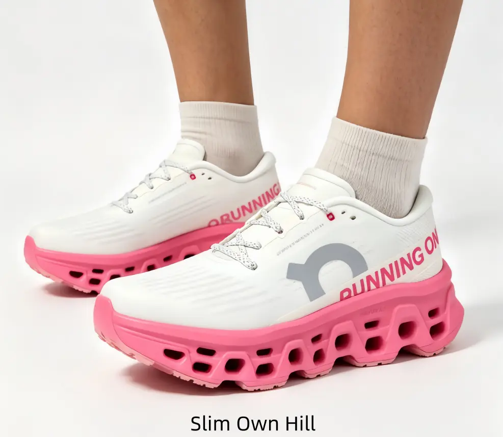 White Base Bright Pink Performance Athletic Sneakers, Ventilated Sweat Wicking Mesh Walking Trainers, Large Hollow Platform Shock Sole Unisex Footwear for Marathon Travel All Day Outdoor Casual Activities