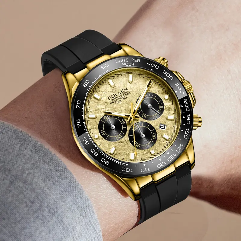 [SOLLEN] Luxury Men's Multifunction Quartz Watch – Large Dial Day/Date Display, 24-Hour Chronograph, Water-Resistant Silicone Strap, Modern Sport Design | Premium Gift for Boyfriend, Husband, Christmas, Valentine’s Day, Father’s Day & Anniversaries – 713