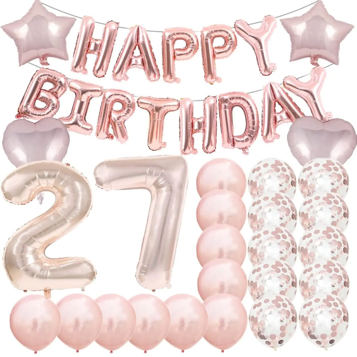 Sweet 27Th Birthday Decorations Party Supplies,Rose Gold Number 27 Balloons,27Th Foil Mylar Balloons Latex Balloon Decoration,Great 27Th Birthday Gifts For Girls,Women,Men,Photo Props