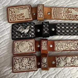 Authentic handmade Mexican leather belt, authentic embroidered belt silver, piteado belt, Colotlan, handmade belt