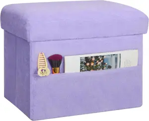 Small Ottoman with Storage, Folding Soft Fur Storage Foot Rest Stool with Thicker Furry Padded Seat. Ottoman Bench for Bedroom Living Room, Holds Up to 300 lbs, 17x13x13IN (Purple)