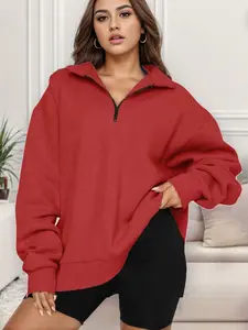 Women's Half-Zip Pullover Long Sleeve Sports Sweatshirt, Casual Sporty Top, Athletic Tops, Comfortable Daily Wear, Available in Multiple Colors
