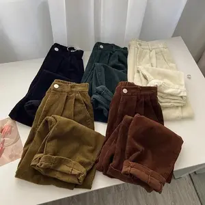 Retro High Waist Corduroy Pants Women Spring Fall Straight Causal Full Length Trousers Korean Fashion Baggy All Match Black Pant Can be used with a raincoat