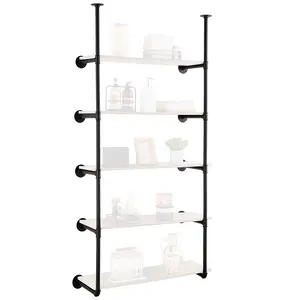 fathersdaygift VEVOR Industrial Pipe Shelf, 5 Tier 2PCS, 9.84in Applicable Board Width Wall-Mount Floating Rustic Wood Shelves Bracket Bookshelf, Storage Holder for Kitchen Bedroom Bathroom, (Planks NOT Included)