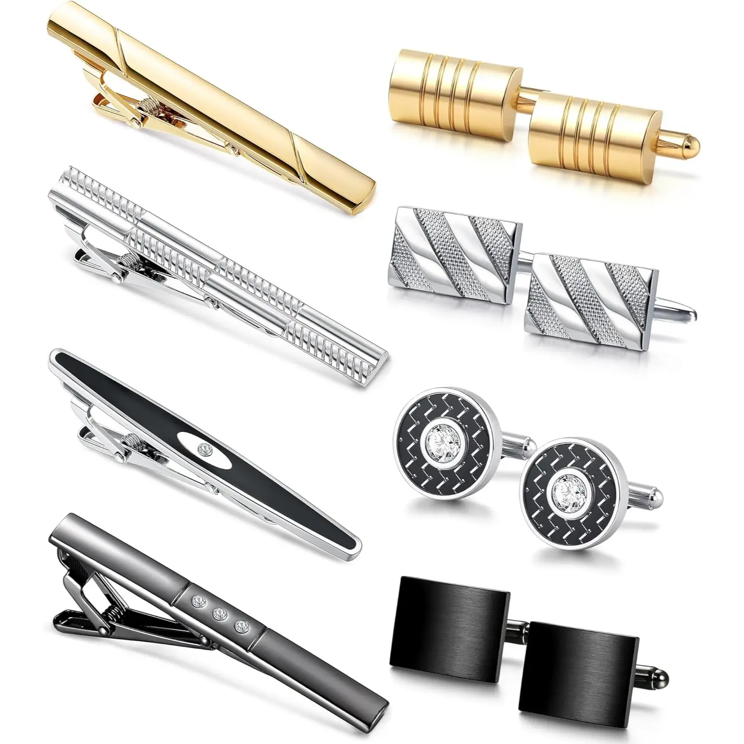 FUNRUN 8Pcs Premium Cufflinks & Tie Clip Set with Gift Box | 14K Gold Plated Luxury Men's Jewelry Set for Weddings & Business Jewellery Brass
