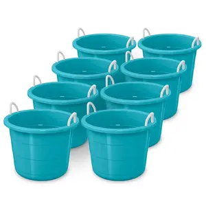 Life Story 17 Gallon Round Open Storage Bucket with Rope Handles, Teal, 8 Pack Life Story 17 Gallon Round Open Storage Bucket with Rope Handles, Teal, 8 Pack