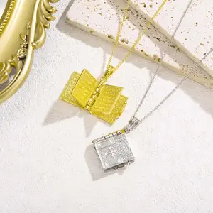 [Treasure of the Store] Openable Bible Book Bible Religious Cross Necklace Pendant Retro Personalized Design Necklace Holiday Gift Summer Limited Graduation Season