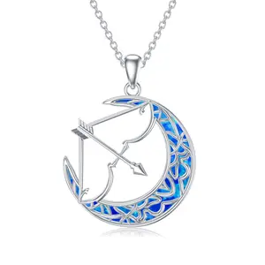 MEIDERBO Dream Chaser Bow and Arrow Necklace for Women 925 Sterling Silver Blue Opal Pendant Bella Chain Stainless Steel Bead Chain Adjustable