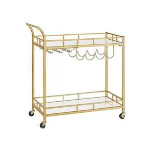 SONGMICS HOME VASAGLE Home Bar Serving Cart, Wine Cart with 2 Mirrored Shelves, Wine Holders, Glass Holders, for Kitchen, Dining Room Utensils