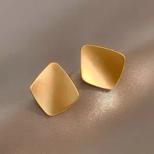 Geometric Rectangle Gold Stud Earrings Irregular Hammered Chunky Statement Square Earrings for Women Trendy