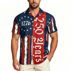 250 Years USA Hawaiian Shirt for Men, America 250th Anniversary USA Flag Button Up Aloha Shirt, We The People 1776-2026 Patriotic Shirt for 4th of July BBQ Party Parade Beach Vacation Gift for Him XS-5XL