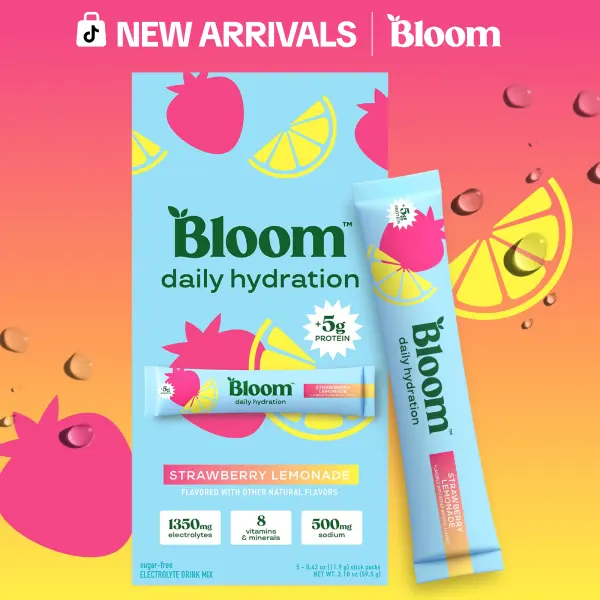 New - Bloom Nutrition Daily Hydration Sticks (5 Sticks) - 1350mg Electrolytes, 5g Clear Whey Protein & Collagen, 8 Key Vitamins, Sugar-Free Drink Mix for Hydration, Recovery & Skin Health