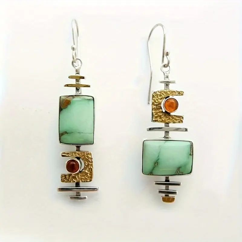 Vintage Geometric Drop Earrings with Synthetic Gemstones - Perfect Gift for Women and Girls Featuring Unique Design and Vibrant Colors