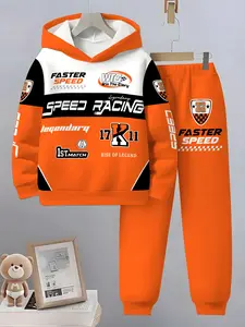Boys' Fashion Car Pattern 3D Printed Casual Hoodie Set, Sweatpants, Long Sleeve Sports Wear, Spring Fall Winter Outdoor Hoodies, Fitted Style, Clothing Sets