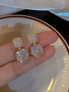 Square-Shaped Artificial Crystal and Rhinestone Dangle Earrings, Earrings Dangling, Classic Style Earrings, Elegant Jewelry for Parties and Daily Wear, Perfect as a Birthday Gift for Her