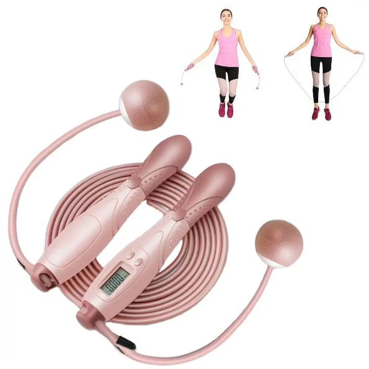 Weighted Cordless Jump Ropes with 2 Balls & Adjustable Length Bod Rope for Kids Men Women,Speed Digital Counting Ropeless Skipping Rope with Calorie Counter for Indoor Fitness Workout Boxing Gym ZOUYUE