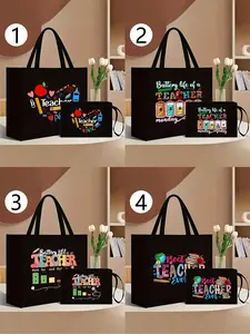 Teacher Appreciation Gift Set, Large Capacity Fashion Handbag, Casual Trendy Bag, Work Tote Bag, Linen Coin Purse, Makeup Bag, Perfect for Educators & School Staff