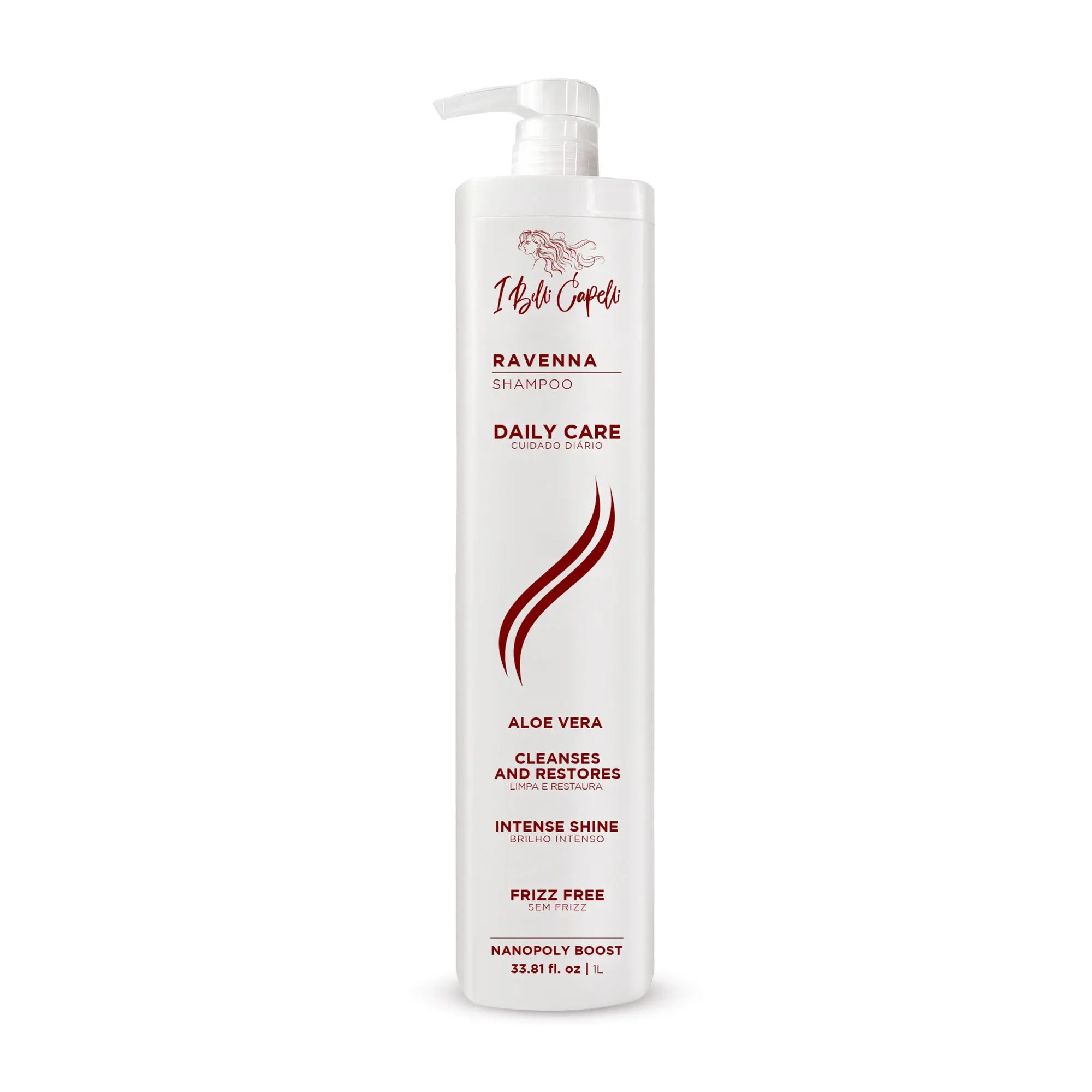 I Belli Capelli Ravenna Anti-Frizz Daily Care Liquid Shampoo with Aloe Vera - Cruelty-Free Frizz Control for Adults' Wavy Hair, Cleansing Haircare with Conditioner Properties, Purifies, Balances, Hydrates, Prevents Loss, Glossy Finish, 33.8 fl.oz
