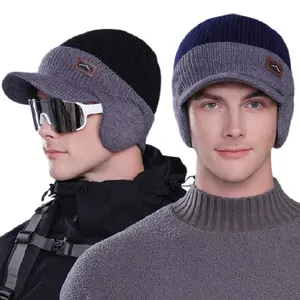 Men's Winter Hat Thick Knit Beanie Windproof Cold Weather Trapper Hat with Ear Flaps for Skiing Cycling Riding Outdoor Activities