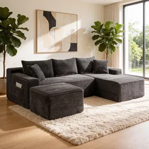 94.5" U-Shaped Cloud Sectional Sofa Couch with Deep Seat,Boneless Couch Comfy Sectional Couches, No Assembly Required,  Sleeper for Living Room,Bedroom,Apartment (Grey, Right Facing Chaise)