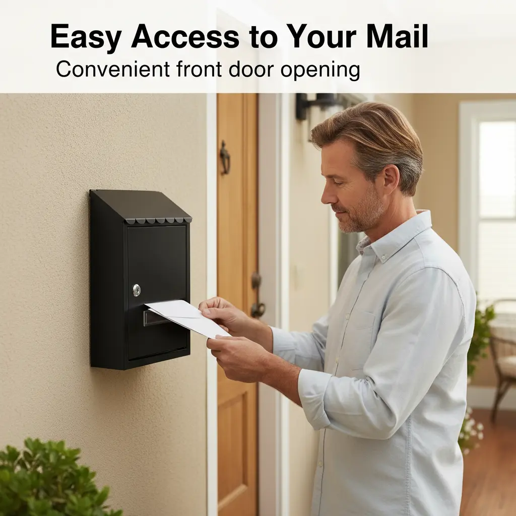 CNCEST Wall-Mounted Galvanized Iron Sheet Mailbox with Installation Kit, Corrosion Resistance, Key Lock, Large Capacity, View Window, Spraying Molding Process, Rainwater Protection, Space-Saving Modern Black Wall-Mount Letter Racks Home Organizer, Mailbox