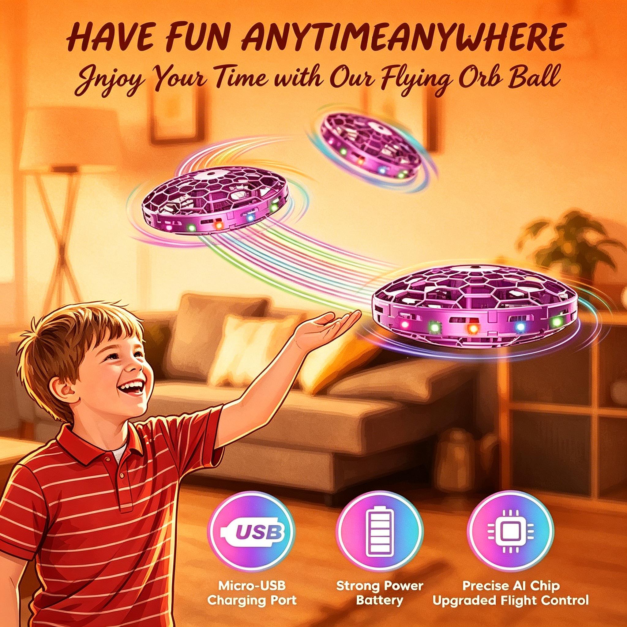 Kids Hand Operated Flying Toy Drone, 360° Motion Sensor Mini UFO Drone with LED Lights, Hands-Free Indoor Flying Ball Toy for Boys Girls Ages 6-10+ (Pink) （ / ）