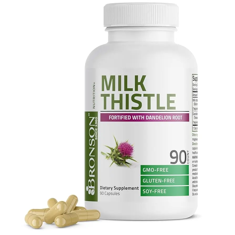 Bronson Milk Thistle Silymarin Marianum & Dandelion Root Liver Health Support Antioxidant Detox 120 Capsules Healthcare Natural Mineral Dietary